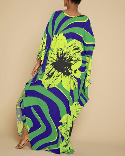 Image of Bsubseach Women Floral Print Kaftan Dresses Plus Size Bathing Suit Cover Up Moo Moos Caftan Beach Dress for Swimwear Summer