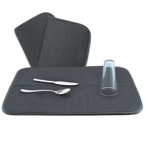 2X Premium Geschirr-Abtropfmatte aus Mikrofaser für Küche - 44cm x 32cm– Verhindert Flecken und Streifen an Gläsern – Abtropfunterlage mit hoher Saugfähigkeit