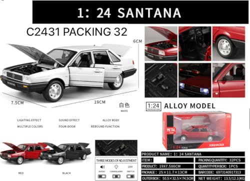 Image of Alokik Enterprise Compatible for 1:24 Volkswagon Santana Toy Car Model, Diecast Collectible Pull Back Model Car with Sound and Light, Toy Gift Vehicles for Adults Kids Boys Girls【Black】