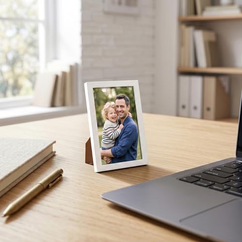 Image of Americanflat 4x6 Picture Frame with Shatter-Resistant Glass - Streamline Collection - Thin Border Photo Frame for Tabletop and Wall Display - Hanging Hardware and Easel Stand Included - White
