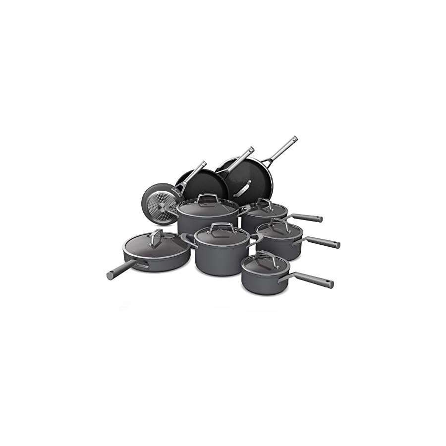 Ninja-C39900-Foodi-NeverStick-Premium-16-Piece-Cookware-Set-Hard-Anodized-Slate-Grey-K32017-Foodi-NeverDull-17-Piece-Premium-Knife-System-Block-Set-with-Built-in-Sharpener-Stainless-SteelBlack Ninja C39900 Foodi NeverStick Premium 16-Piece Cookware Set, Hard-Anodized, Slate Grey & K32017 Foodi NeverDull 17 Piece Premium Knife System Block Set with Built-in Sharpener, Stainless Steel/Black