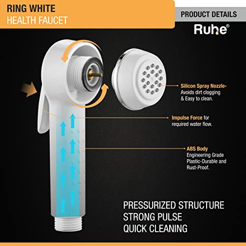 Image of Ruhe Ring White Health Faucet Set for Bathroom /Handheld Jet Spray for Toilet | ABS Health Faucet Hand Spray Gun with ABS 1 Meter Ultra Flexible Hose Pipe and Wall Hook /Holder | White Color