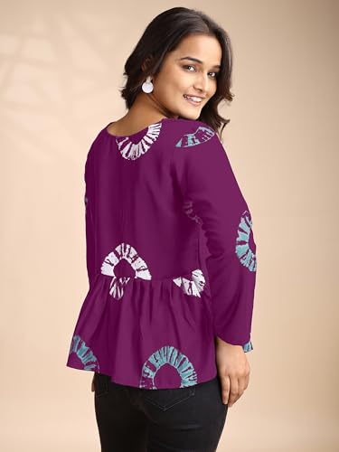 Image of Youthnic Women's Poly Rayon Printed Alia Cut Peplum Top | Top for Office | Women's Tunics | Short Kurti Women| Regular Fit
