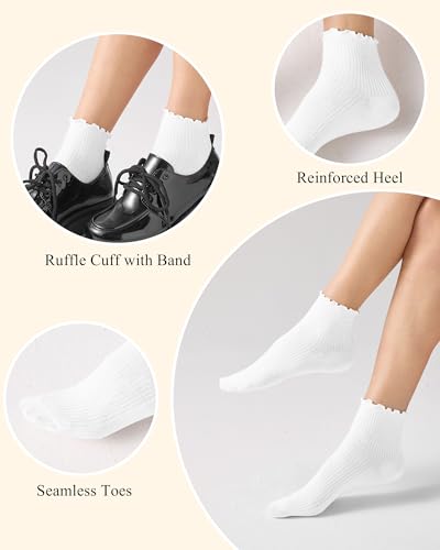 REACH STAR Socks for Women 6-Pair Cotton Ankle - Ruffle Socks Women with Frilly Trim, Stretchy Comfy Everyday Wear4