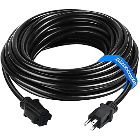 Clear Power 50 ft Heavy Duty Outdoor Extension Cord 12/3 SJTW, Black, Water & Weather Resistant Flame Retardant, 3 Prong Grounded Plug, DCOC-1145-DC Cover