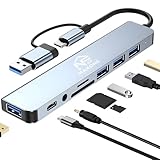 🟡 ADAPTADOR HUB USB C 8 EN 1 🟡 Este hub Usb C 3.0 tiene puerto USB 3.0 a 4 puertos, perfecto para conectar los diversos periféricos que necesita a diario (teclado, mouse, llave USB, disco duro externo, impresora, etc.). También el adaptador tiene una entrada para audio 3.5mm para que pueda usar sus auriculares en todo momento.