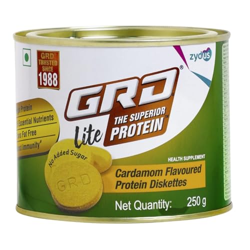 Image of GRD Lite Superior Protein Diskettes, Tasty Sugarless Biscuits with Zero Cholesterol, 18 Essential Nutrients & 28% Protein for Muscle Growth and Good Health (250g) - Cardamom Flavour