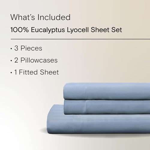 Sijo AiryWeight Tencel Sheet Set, 100% Lyocell Derived from Eucalyptus, Buttery Soft, Architectural Digest 2022 Best Cooling Sheets Winner - 3pc - 2 Pillowcases 1 Fitted (Sky, King)
