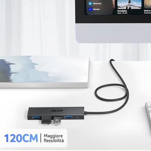 Hub USB 3.0 con 5 porte, Sdoppiatore Multi USB 3.0 Adattatore USB Alta velocità 5Gbps, Compatibile con MacBook PRO Air iMac Surface Laptop Chiave USB Disco Rigido Tastiera(120cm) - Hub USB - Immagine 4