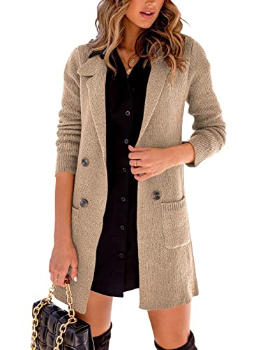 Danedvi Women Open Front Lapel Collar Cardigan Button Down Long Sweaters Cardigan Solid Outerwear Coats2
