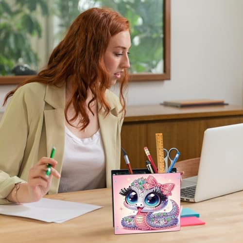 Image of Cute Snake Diamond Art Pen Holder, DIY Acrylic 5D Special Shaped Rhinestones Diamond Painting Pencil Cup, Decorative Crystal Rhinestones Art Storage Desk for Home and Office Supplies