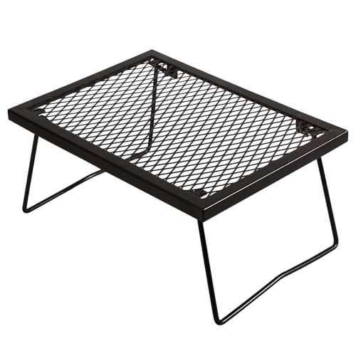 Lineslife 43,2 cm faltbarer Lagerfeuer-Grillrost über Feuerstelle, tragbarer robuster Stahl-Camping-Grillrost, Lagerfeuer, Kochausrüstung für Outdoor-Grillen, Picknick, Schwarz