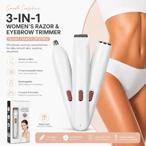 Image of Women's Trimmer for Bikini, Face & Body Hair Removal Eyebrow Trimmer for Woman || 120Min Runtime || Facial Hair Remover for Face, Underarms, Nose, Intimate Areas, Arms, Legs Travel Friendly R4