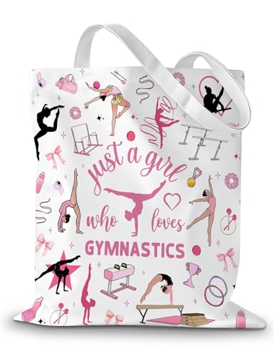 CEASQVAA Gymnastic Gifts for Gymnasts Canvas Tote Bag Gymnast Birthday Gift Bags Gymnastics Accessories Stuff Reusable Grocery Bag for Casual Shopping Travel