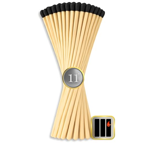 100 Count | 11" Black Tip Matches | Strikers Included | Color Tip Wooden Match | Extra Long Fireplace Match 11 inches