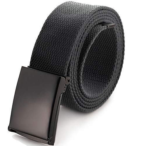 Ceinture en toile à découper pour s’ajuster, taille maximale de 132 cm, avec boucle militaire à rabat noire (16 couleurs au choix, lot au choix) - Gris -
