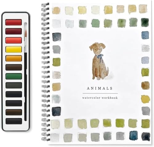 Quaderno per acquerelli, set di acquerelli 12 colori con pennello, libro per acquerelli per bambini e adulti, articoli per pittura e artigianato artistico