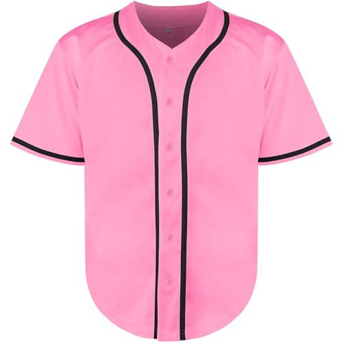Blank Baseball Jersey, Short Sleeve Plain Jersey Shirt Sports Hip Hop para Hombre y Mujer (Large, Pink) miniatura 2