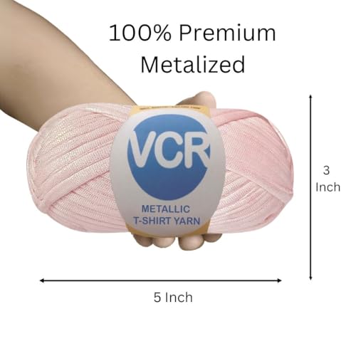 Image of VCR Shine Light Pink Metallic T-Shirt Yarn, 100 Grams, 100% Metallized Craft Yarn, Pack of 1 Yarn, Suitable for Handbags, Tote Bags and Sling Bags
