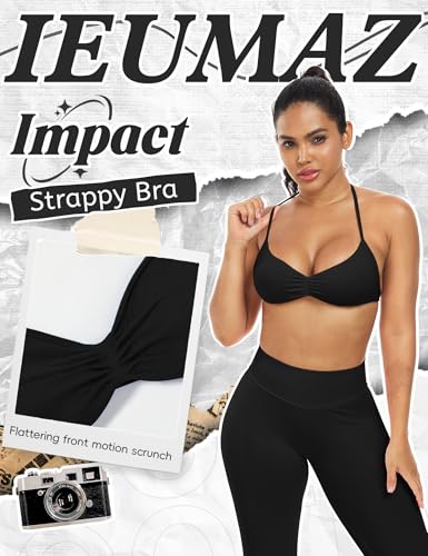 Strappy Sports Bras for Women Seamless Padded Twill Knit Deep V Halter Workout Gym Tops Yoga Bras for Women2