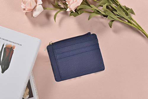 Image of Womens Slim RFID Credit Card Holder Mini Front Pocket Wallet Coin Purse Keychain (Crosshatch Blue)