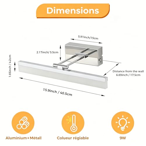 Éclairage pour Maquillage Flatteur avec Applique Miroir LED