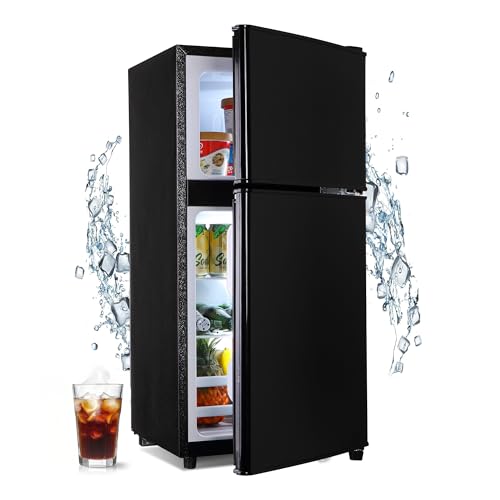 Image of Mini Refrigerator with Freezer 3.4 Cu. Ft. 2-Door Small Fridge Adjustable Thermostat & Shelves, Compact Fridge with Freezr for Dorm, Office, Apartment, 7-Level Temp Small Refrigerator, Black