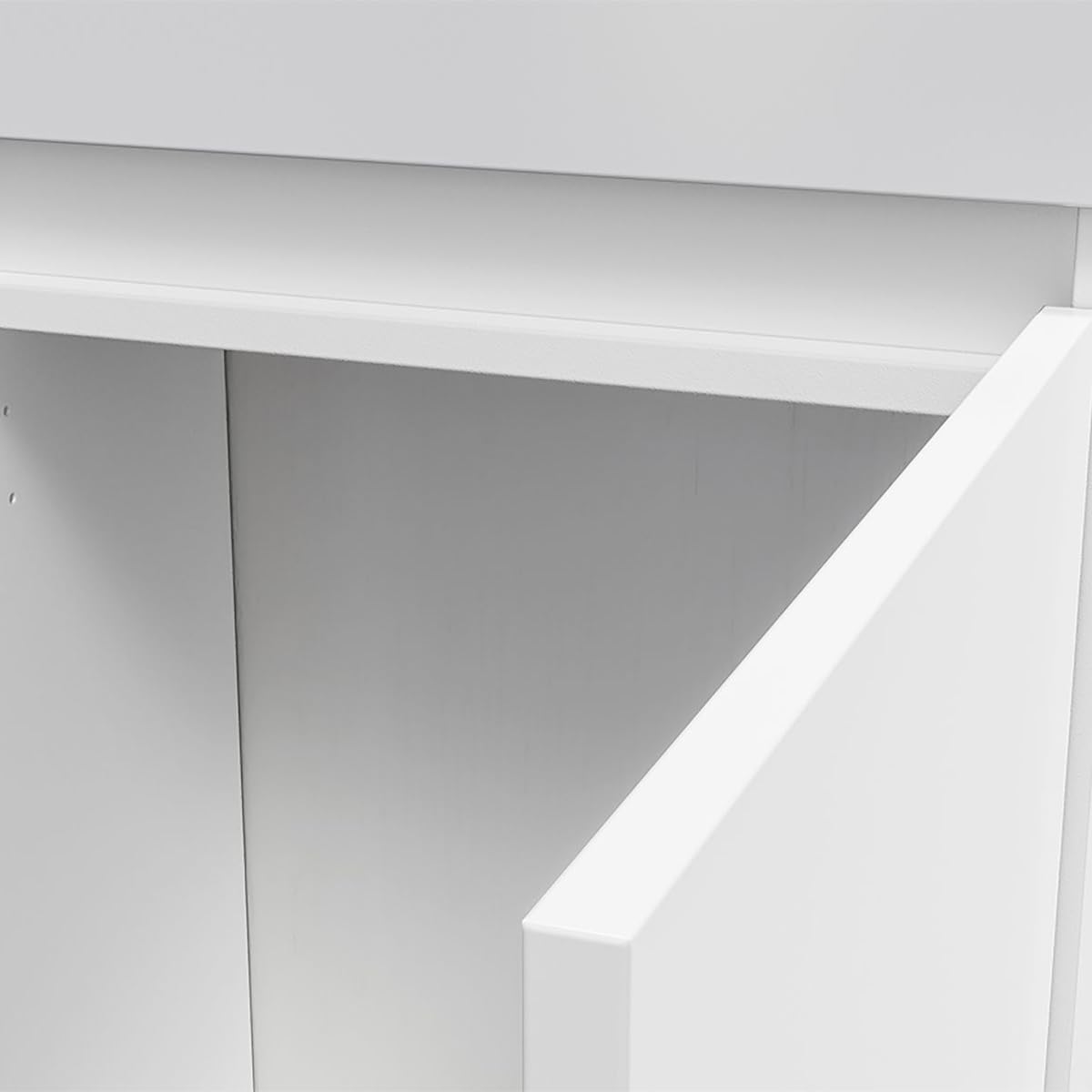 Belvit Badmöbel Set 40 cm, Handwaschbecken aus Kunstmarmor 40,5 x 22,5 cm, MDF Unterschrank grifflos mit Soft Close Tür umkehrbar, Spiegel, wandhängend, inkl Montagematerial, Weiß glänzend