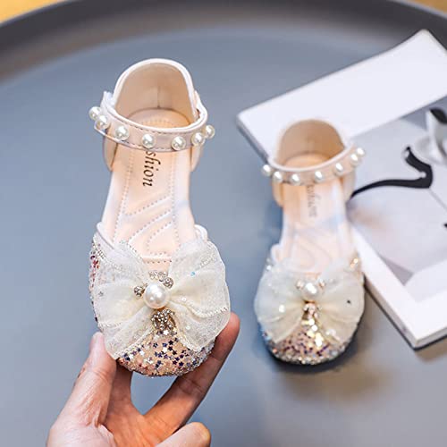 Summer Children Girls Sandals Flat Bottom Lightweight Sequin Ribbon Bow Pearl Hook Loop Dress Dance Jelly Baby Sandals4