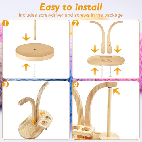Garqitwan Wollabwickler Magnetisch, Wollhalter Holz mit Aufbewahrung, Wollknäuelhalter Rotierender Doppel Garnballhalter Ständer für Häkelliebhaber (Natur)