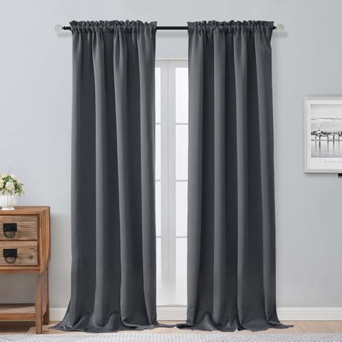 Image of Aiyufeng Grey Blackout Curtains for Bedroom 96 Inches Long 2 Panels, Solid Thermal Insulated, Energy Saving Living Room Window Treatment Curtains Blackout Drapes, W40 x L96 Inch, Grey