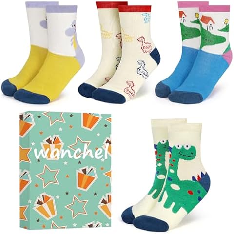 wanchel 4-Pairs Winter Warm Socks for Kids - Merino Wool Thickened Thermal Socks For Boys Girls Toddlers, Children (US, Age, 6 Years, 9 Years, Colorful) Cover