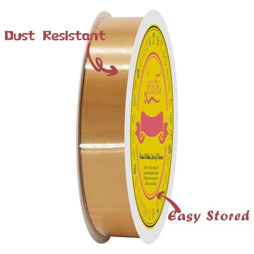 Image of Old Gold Satin Ribbon 1 inch X 50 Yards Polyester Ribbon for Gift Wrapping Very Suitable for Weddings Party Hair Bow Invitation Decorations and More