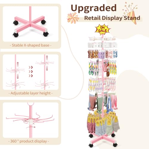 Image of Flenpptly Retail Display Stand, 7-Tier Rotating Display Rack for Store Display, Movable and Adjustable Spinning Display Stand for Earrings, Jewelry, Keychains, Socks Display (7-Tier Pink)