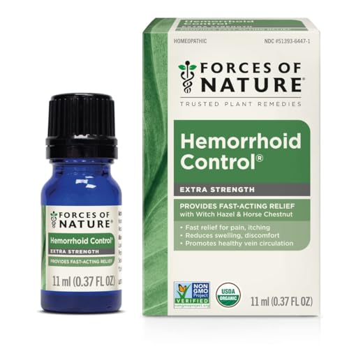 Forces of Nature Hemorrhoid Treatment, Extra Strength 0.37 Fl Oz, Organic Homeopathic Medicine & Essential Oils, Hemorrhoid Relief for Pain, Itching, Swelling, Soreness & Discomfort