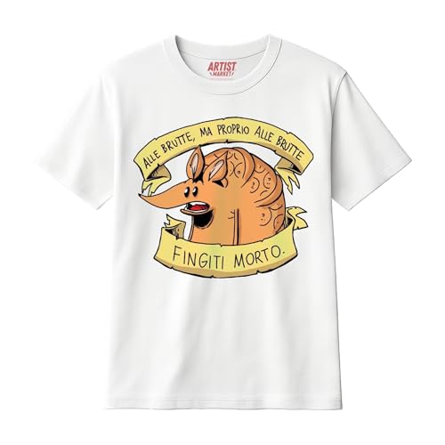 ARTIST MARKET T-Shirt Zerocalcare e Armadillo Frase | 100% Cotone Organico (IT, Testo, XS, Regular, Regular, Standard, Bianco)