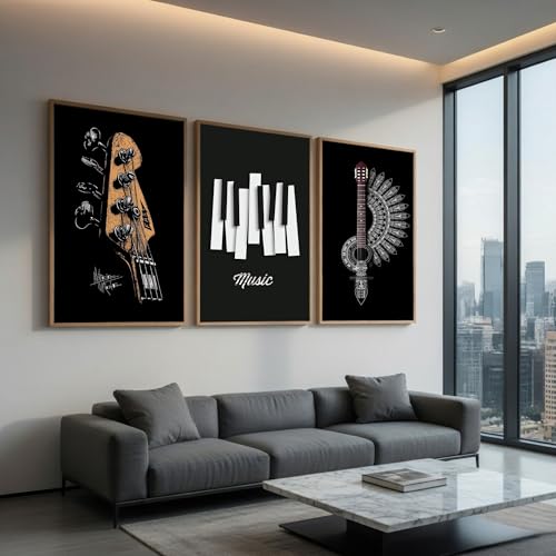 Image of DAKSHESTRY ARTWORKS Music Wall Decor Set of 3 | Posters with Frame for Bedroom, Living Room & Studio | Aesthetic Wall Art | Modern Wall Frames for Home, Office & Hotel | Ready to Hang