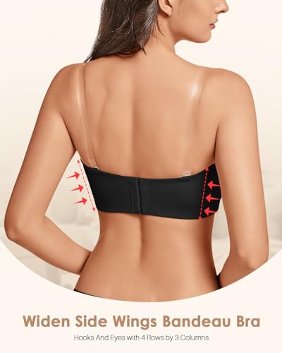 Image of LEYSHE Strapless Bra for Women Bandeau Bra Wireless Seamless Padded Tube Top Non-Slip Bandeau Top with Hook and Eye Closure