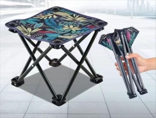 Image of Portable Foldable Camping Stool Chair, Lightweight Compact Folding Seat with Metal X-Frame, Up to 120 kg Load Capacity, Easy Carry Outdoor Stool for Camping, Trekking, Hiking, Fishing, Picnic