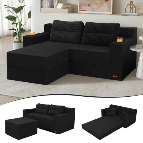Image of COMAX Futon Sofa Bed, Convertible Sofa Bed, Folding Boneless Couches | Boneless Couch for living room, Fold Out Small Foldable Loveseat Floor Sleeper Mattress Lounge Space‑Saving, 67 inch L-Shaped