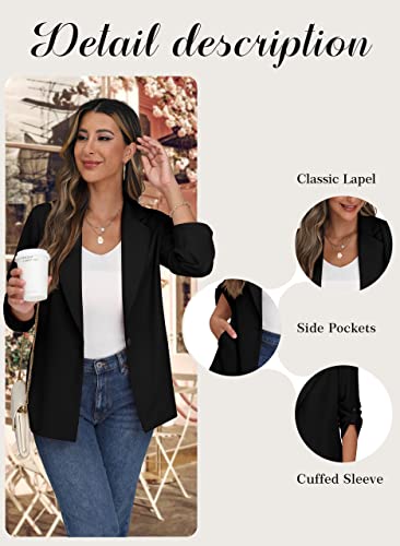 Grecerelle Womens Blazers Long Sleeve Lapel Open Front Jacket With Pockets For Casual Work Office(6, Black) #TOP5