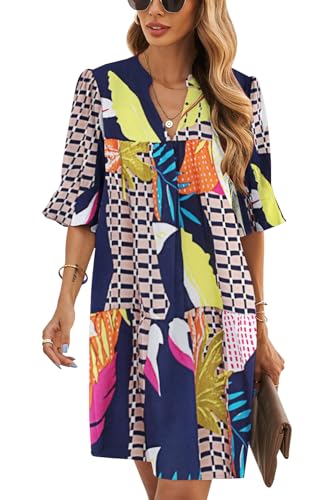 Image of QACOHU Summer Dresses for Women V Neck Ruffle Short Sleeve Casual Shift Dress