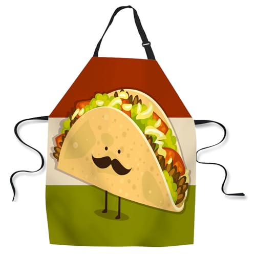 afidomu Kitchen Cooking Apron Funny Little Taco Cartoon Mexican Food Apron Home Baking Chef Apron Waterproof For Women Men 31X27 Inches