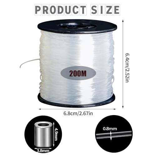 Motroce MT-TMNLX-109 Clear Hanging Wire 0.8Mm, 656Ft Strong Fishing Line, Invisible Nylon Thread With 120 Pcs Aluminum Crimping Sleeves For Hanging Christmas Ornaments thumb #1