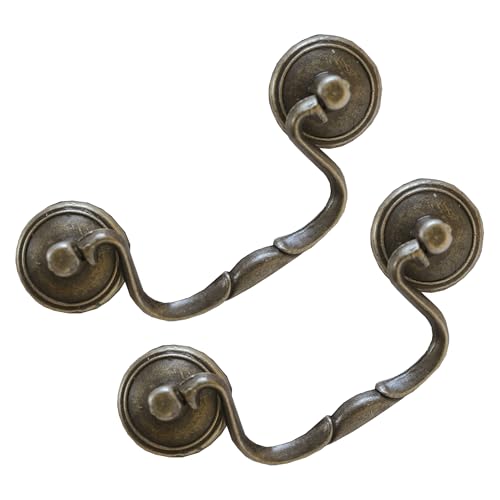 HOUSEHOOK 8 Pack Antique Brass Cabinet Pulls, 3-1/4 Inch Hole Centers Vintage Drawer Handles, European Style Decorative Pulls for Dresser, Wardrobe, Cupboard, and Furniture Restoration