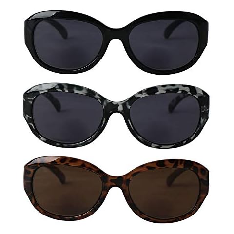 Hyyiyun Bifocal Reading Sunglasses for Women Oversize 3 Pairs Vintage Jackie Oval Ladies Cateye Oversize Readers Cover
