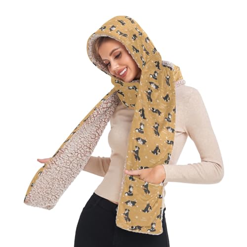 Women Scarf Bernese Mountain Dog Winter 3 in 1 Warm Hooded Hat Scarf Pullover Mitten Combo Weather Neck Warmer2