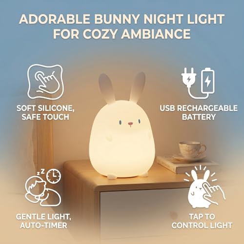 Lámpara de noche con forma de conejo recargable USB miniatura 3