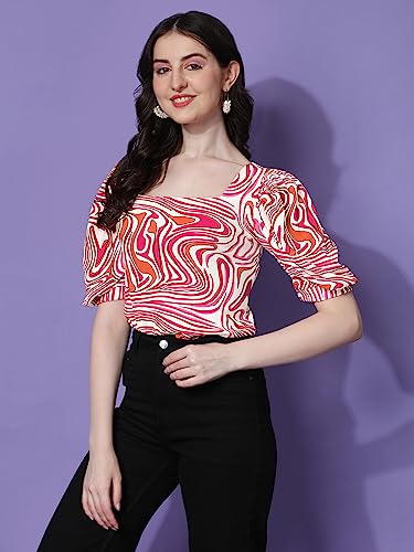 Image of Sheetal Associates Women Casual Puff Sleeves Self Design Top