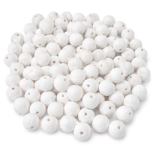 SPUNNYS Lot de 75 boules blanches en papier Ø 18 mm, boules légères à peindre et décorer pour loisirs créatifs, ornements, figurines, bonhommes de neige,...